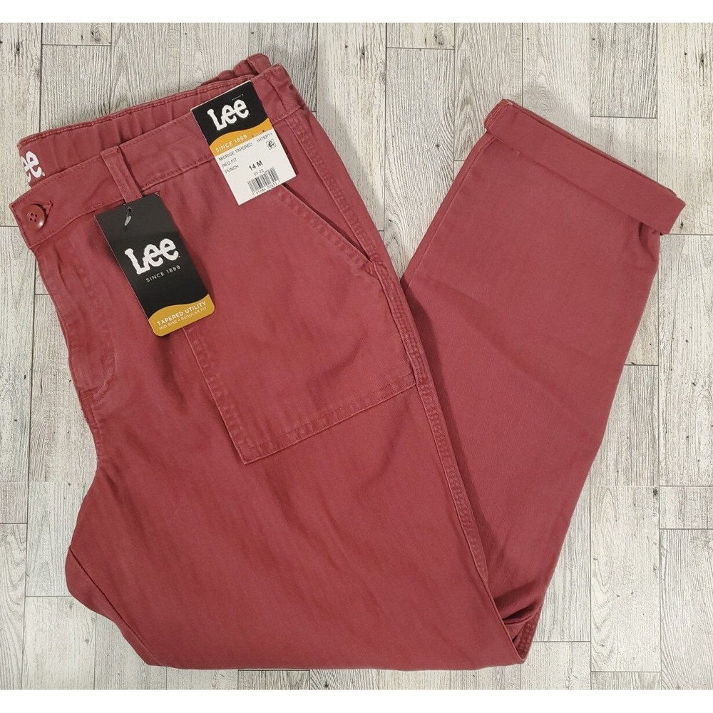 Lee Utility Pants Women's 14 Mid Rise Heritage Tapered Color PUNCH (Maroon) NEW